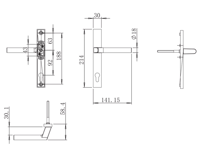 平开门系统执手尺寸图